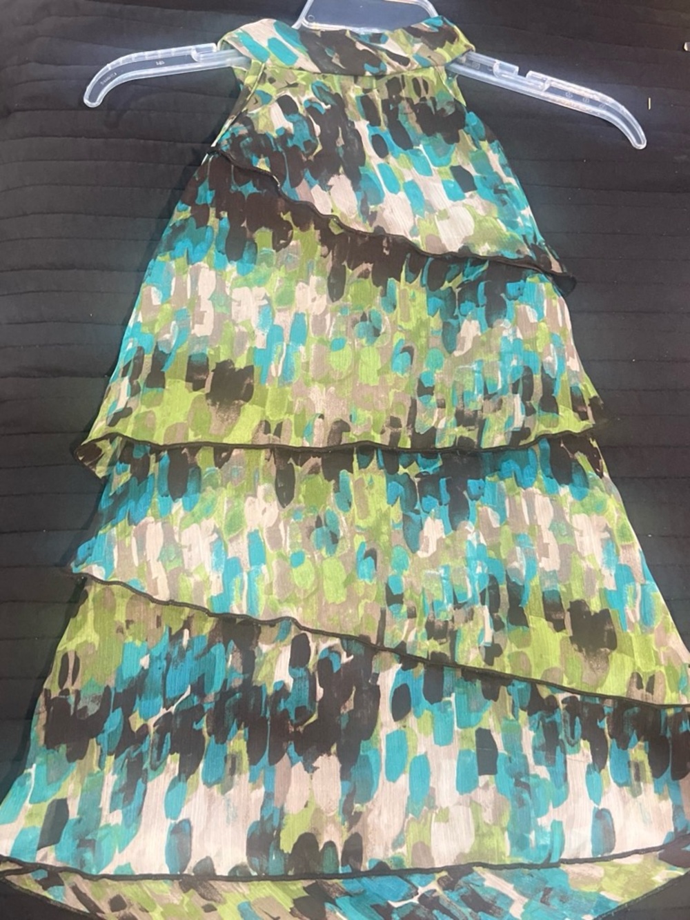 Iz Byer Green, Blue & Black Tiered High-Low Skirt